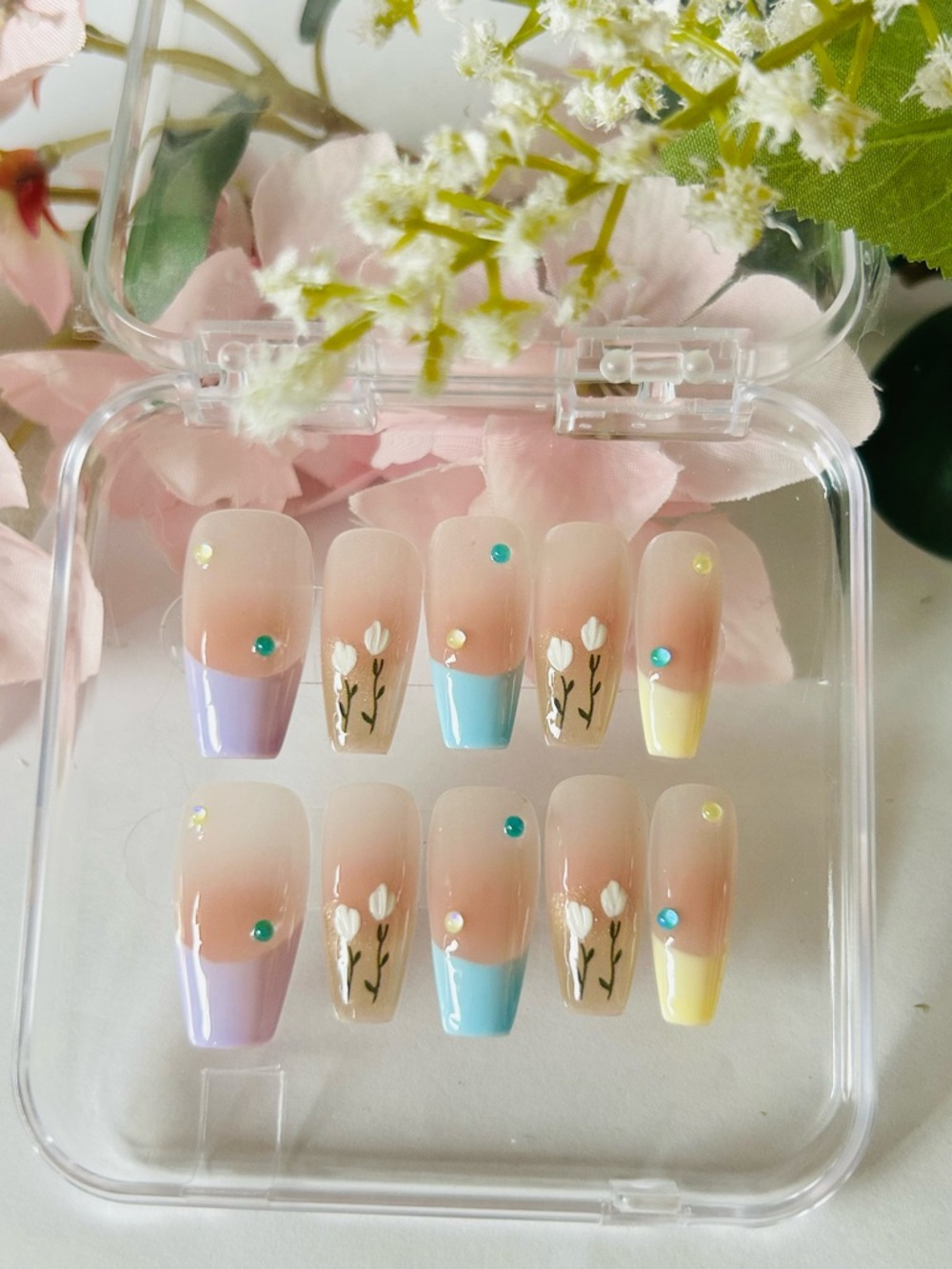 Pastel Floral French Press-On Nail Set(xs,s,m,l)